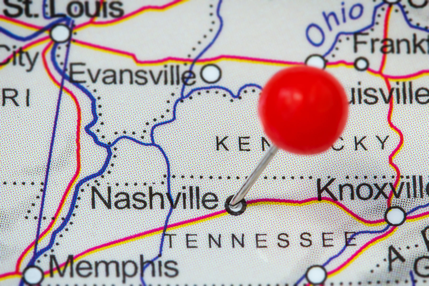 Pin in a map of Nashville